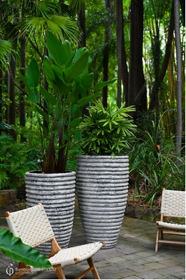 Pot Ribbed - White fossil