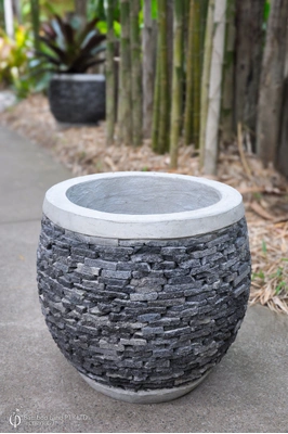 Stacked stone pot - Lava stone - H45 x W50cm