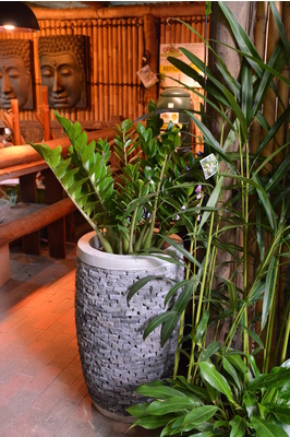 Stacked stone pot- Lava stone - H78 x W50cm 