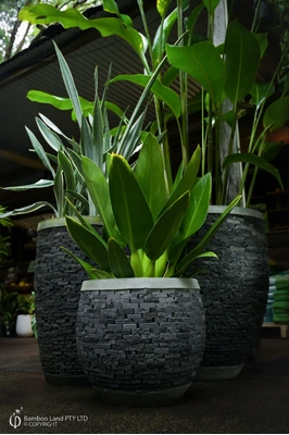 Stacked stone pots - Lava stone