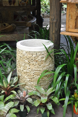 Stacked stone pot- Sand stone - H78 x W50cm