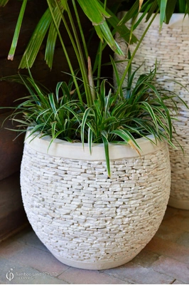 Stacked stone pot - White marble - H45 x W50cm