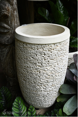 Stacked stone pot - White Marble - H78 x W50cm