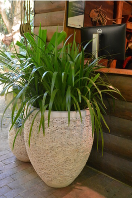 Stacked stone pot - White marble - H82 x W67cm