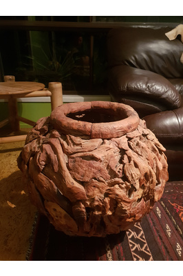 Recycled teak mosaic round bowl - 50cm tall x 60cm diameter
