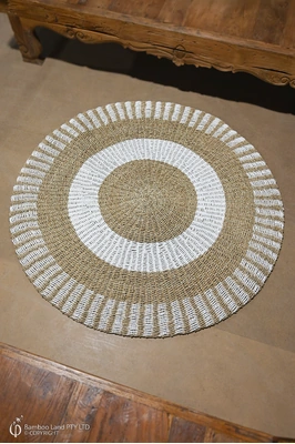 Handwoven round rug - Natural seagrass and white rattan - 150cm