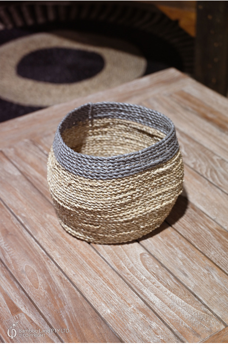 Round mini basket - Natural sea grass and grey rattan - Lge