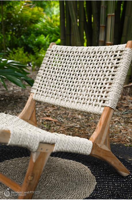 Burrum Outdoor Lounge Chair - Half weave natural cream rattan - Natural finish