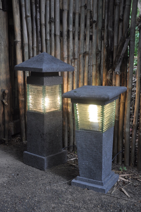 Hand carved lava stone garden lights - Model K