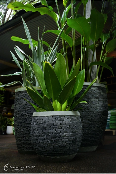 Stacked stone pots - Lava stone