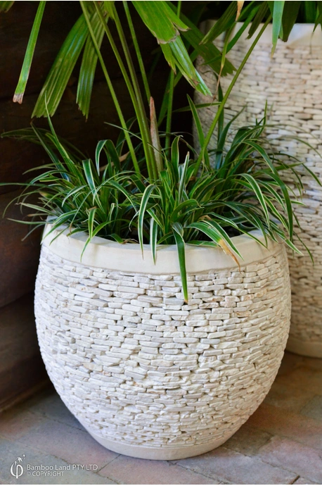 Stacked stone pots - White marble