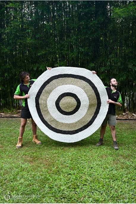Handwoven round rug - Natural seagrass with white and black rattan - 200cm