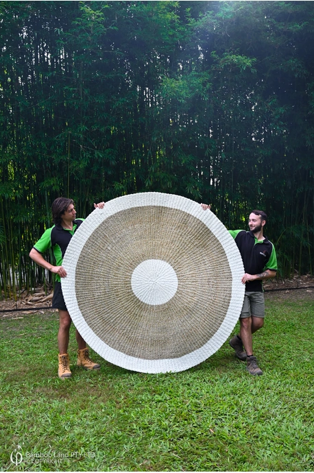 Handwoven round rug - Natural seagrass and white rattan - 200cm