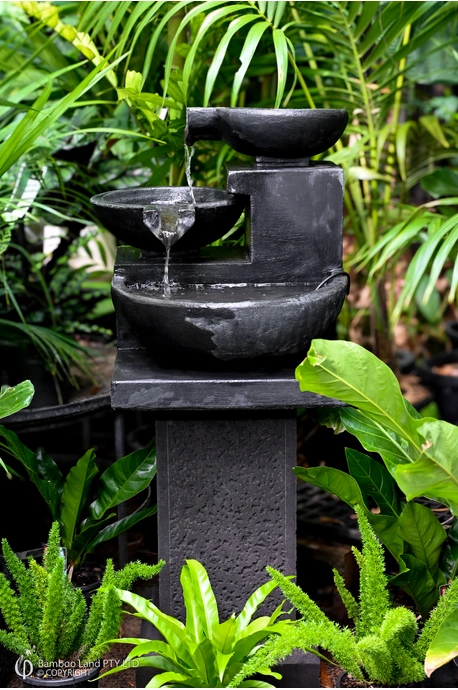 Bowl stack water feature - Concrete - Natural black